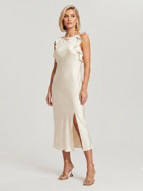 Ruffle satin midi dress